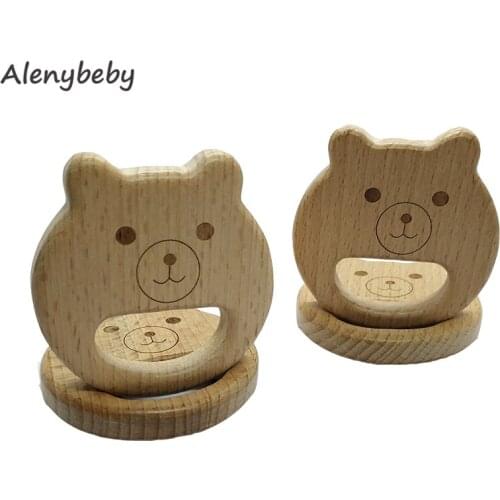 Natural Wooden Teether Bear shape pendant Baby Beech Wood Toy Newborn Baby Food Grade DIY Organic teether Baby Soothing Pain Rel