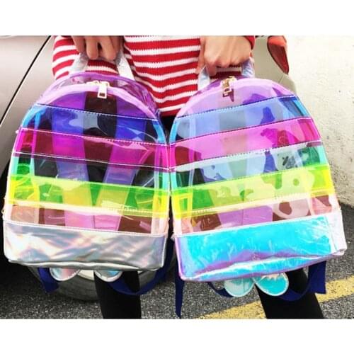 Rainbow Color PVC Backpack Transparent School Bags Bookbag for Children Girls Boys Storage Backpacks Shoulder Satchel Reflective