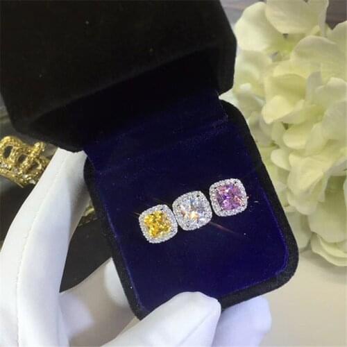S925 Stud Earrings For Women sterling Silver Cubic Zirconia 7*7mm Square Earring Bridal Wedding Fine Jewelry Brincos