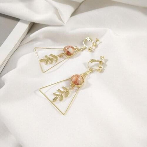 Grace Jun Fashion Big Triangle Tree Leaf WaterDrop Stone Geometric Shape Clip on Earrings with Pierced Earrings Luxury Accessory