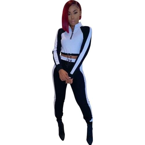 Autumn Sporty Two Piece Set Fall Clothes for Women Patchwork Crop Tops Jogger Sweatpants Suit Fitness Casual Tracksuit Outfits
