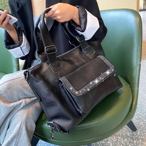 Luxury Fashion Cowhide Diamond Women Handbag soft black leather Womens Messenger Bag Portable Tote Temperament Shoulder Bags