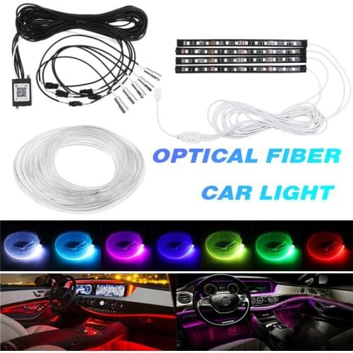 4PCS RGB LED Strips Ambient Light APP bluetooth Control for Car Interior Atmosphere Light Lamp DIY Music 8M Fiber Optic Band