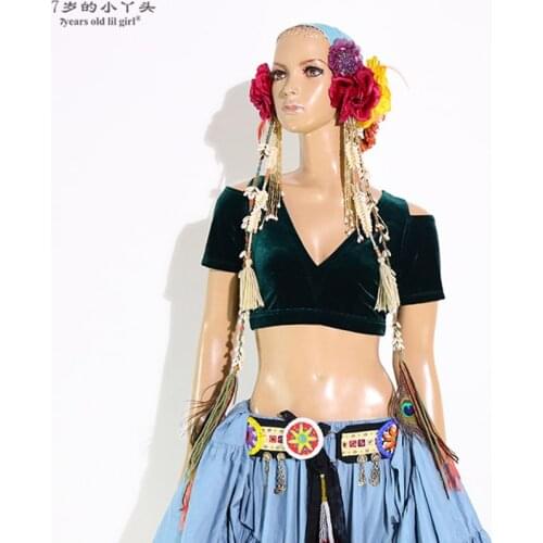 Belly Dance Velvet Fat Chance Tribal Choli Costume Short Drop Sleeve Top women top CJJ21