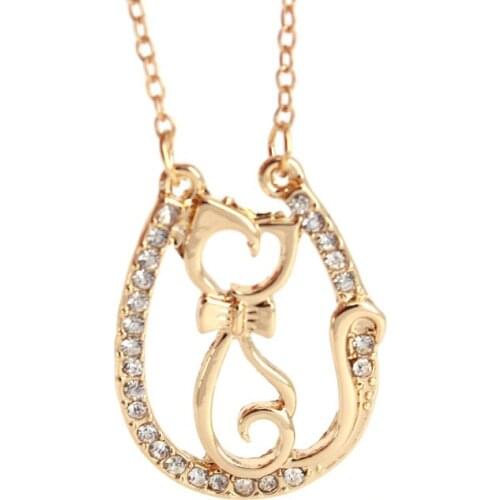 Hzew u shape crystal cat pendant necklace animal necklaces