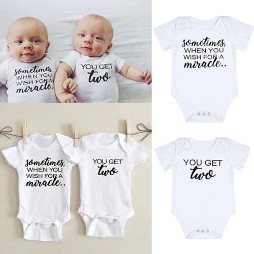 When You Wish You Get Two Print Newborn Baby Bodysuit Casual Short Sleeve Body Bebe Rompers Baby Boy Girl Onesies Twins Clothes