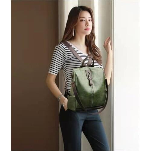 Vintage PU Leather Backpack Women Big Capacity Travel Backpack Teenager School Bag Female Business Knapsack Luxury Bag