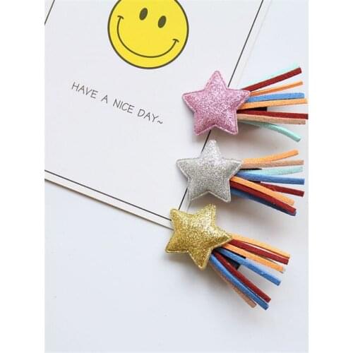 20pcs/lot Fashion Glitter Star Hairpins Rainbow Color Gauze Tassels Star Hair Clips Princess Headwear Boutique Hair Accessories