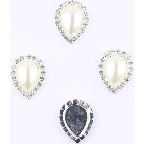10pcs/lot 26*20mm Ivory Drop Pearl Buttons Flatback Diamante Rhinestone Craft Buttons Wedding Invitation Card Decoration