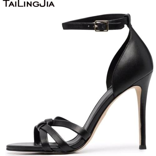 Black Knotted Sandals for Women 2021 Stiletto High Heels Ankle Strap Sexy Dance Shoes Ladies Large Size Nightclub Heels Party