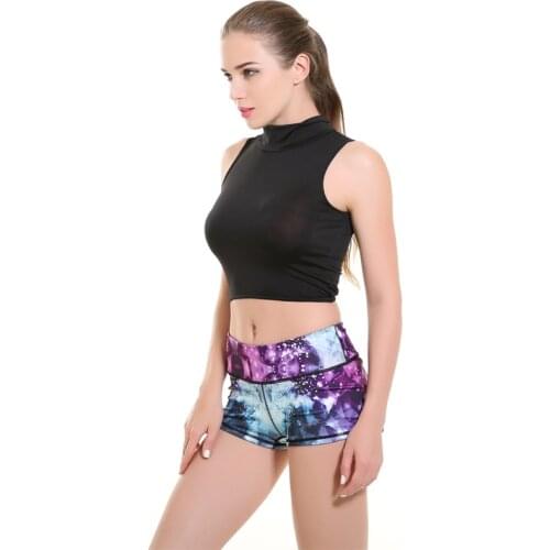 LOVE SPARK New Sexy Galaxy Purple Yoga Short Tights Women Black Women Fitness Gym Workout Run Quick Dry