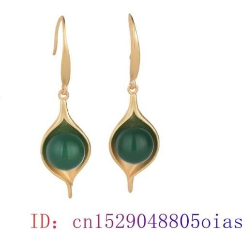 Green Jade Bead Earrings Women 925 Silver Gemstone Chalcedony Fashion Crystal Gifts Natural Amulet Zircon Jewelry