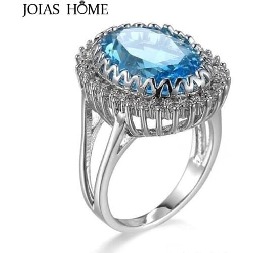 JoiasHome 925 sterling silver rings for women with round shape big gemstones jewelery gifts engagement wedding party gift