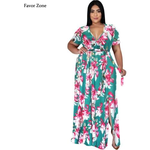Women Casual Plus Size Beach Party Long Bohemian Dresses Summer Boho Style Short Sleeve Floral Print Maxi Dress Sexy Robe Femme