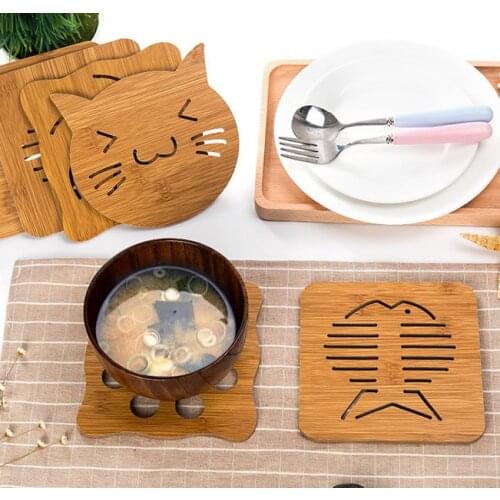 1pc wood cartoon animal hollow Square Drink Coaster Tea Coffee Cup Mat