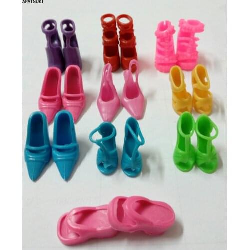 10pairs/lot Doll Accessories Shoes Slippers Heels Sandals Boots For Barbie Dolls Best Gift For Girl Baby Toys Free Shipping