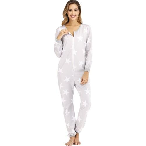 2020 Womens Pure Color Grey Zipper Sweatshirt One Piece Jumpsuit Pajama Warm Sleepwear Set