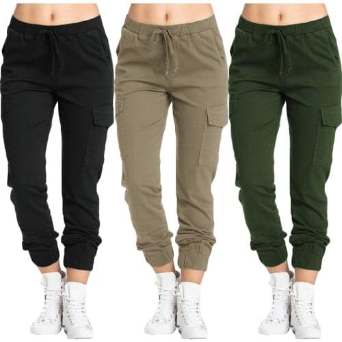 2021 Women Drawstring Elastic Waist Pants ZANZEA Ladies Office Long Trousers Casual Loose Pockets Pantalones Femme Streetwear 7