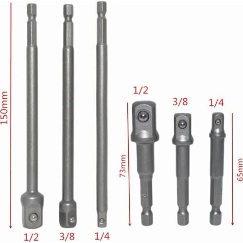 6pcs Hex Shank Wrench Drive Power Extension Drill Bit Socket Adapter Holder 1/4" 3/8" 1/2" Screwdriver Tools