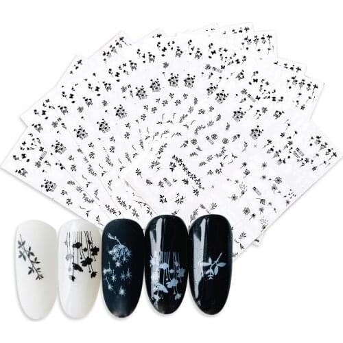 60 Designs Black White Summer Plants Nail Art Sticker Slider Flowers Leaves Series Water Tattoo Manicure Decoration MYA1513-1518