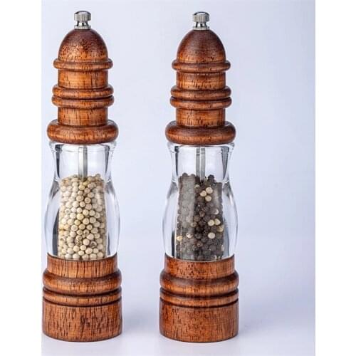 8inch Wooden Salt And Pepper Grinder Set Wood And Acrylic Mills Adjustable Ceramic Grinder
