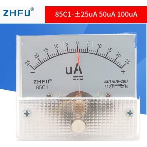 85C1 Micro-ampe100uA 50uA 25uA Pointer DC Analog Current Panel Meter DC 50uA Ammeter for Circuit Testing Ampere Tester Gauge