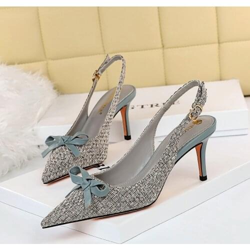 BIGTREE Sweet 7cm Thin High Heels Ladies Four Seasons Shallow Pointed Toe Bow Party Female Pumps Fashiom Office Women Shoes