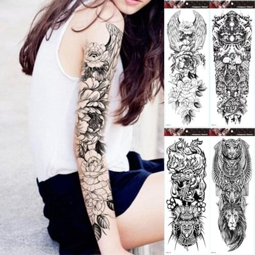 Large Arm Sleeve Tattoo Wing Flower Waterproof Temporary Tattoo Sticker Roses Men Full Skull Totem Tattoo