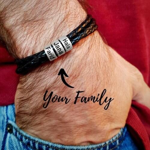 Personalized Stainless Steel Charm Bracelets Genuine Leather Braided Rope Men Bracelet Custom With 1-9 Names Beads Jewelry Gift