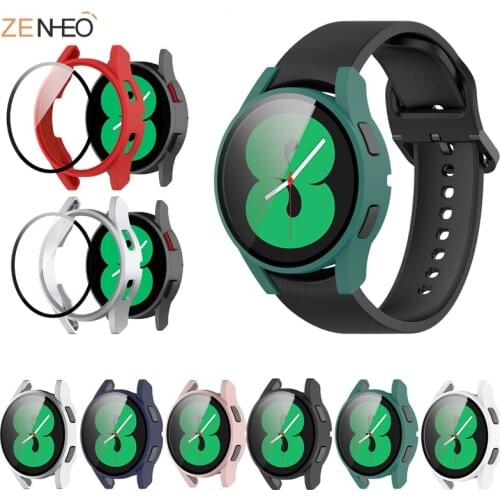 2-in-1 Protector Case + Screen Protector for Samsung Galaxy Watch 4 40mm 44mm Watch 4 PC Cover Shell Tempered Glass