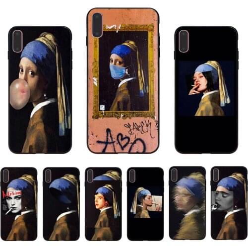 IMIDO Spoof famous painting Girl painting with pearl earrings pattern case For Iphone 7 8 7PLUS 8PLUS X XS XR XSMAX 5S SE 6 6S