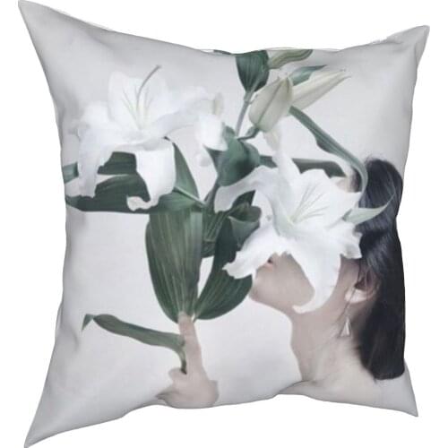 Fresh lily decorative cushion cover simple style 3D printing pillow cushion cover 45cm linen pillow cover culture