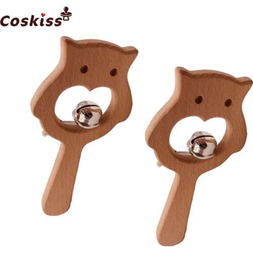 Baby Toys Beech Wood Bear Hand Teething Wooden Ring Baby Rattles Play Gym Montessori Stroller Toys Educational Toys