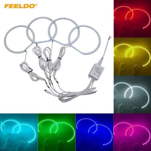 FEELDO 4X127.5mm Car RGB 5050SMD Flash LED Angel Eyes Halo Rings Daytime Running Light For BMW E39 OEM(01-03)Headlight #HQ3398