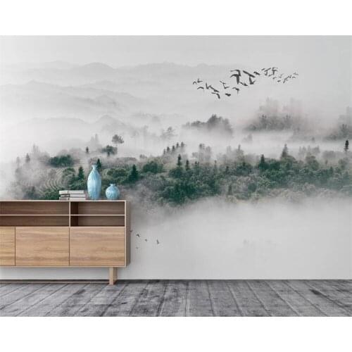 Beibehang Custom wallpaper photos modern minimalist nordic style bird fog pine forest cloud fog TV background Papel de Pared