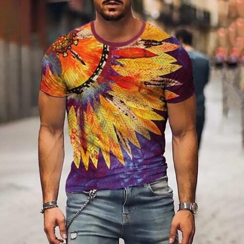 Mens Summer Leisure 3d Printing Colorful Printing Short-sleeved Round Neck Top T-shirt Top Slim Round O-neck Pullover