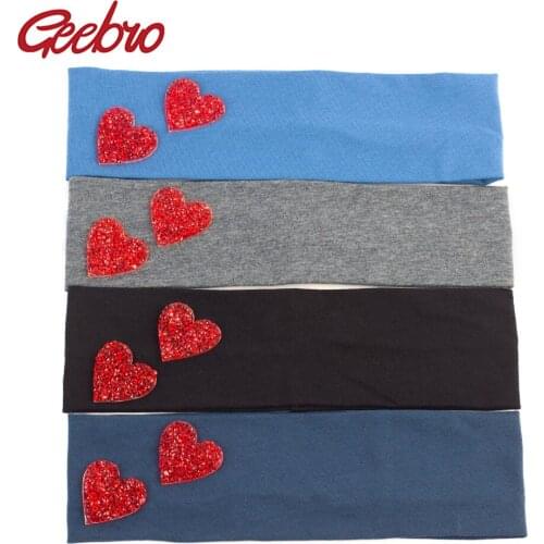 Geebro Womens Plain Stretch Headbands Fashion Cotton Rhinestones Elastic Flat Headband For Girls Hair Band Turban Wrap DQ529