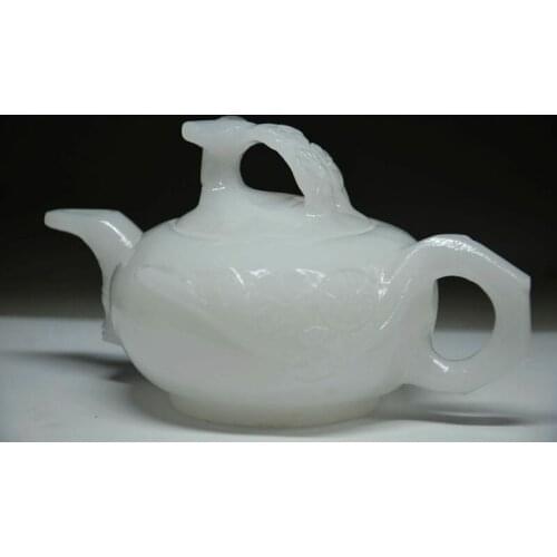 EXQUISITE 100% NATURAL AFGHANISTAN JADE HAND-CARVED FLOWER TEAPOT & LID
