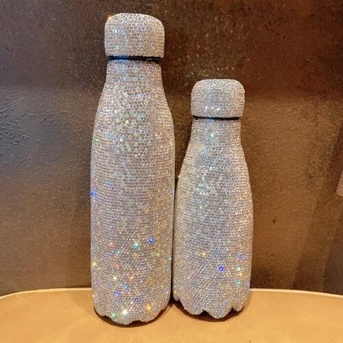 480ml Luxury Vacuum Flask Full Diamond Female Bling Cute Portable Hot Water Bottle Thermos Mug Cup for Girl Gifts Kawaii Cup