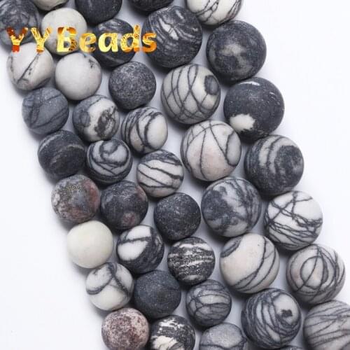 Dull Polished Black Web Jaspers Stone Beads 4 6 8 10 12mm Natural Loose Charm Beads For Jewelry Making Supplies DIY Bracelets