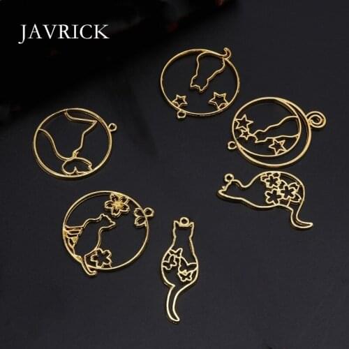 6 Pcs Metal Frame DIY Jewelry Necklace Pendant Kitten Cat Cute Hollow Frames UV Epoxy Resin Tools Handmade Accessories