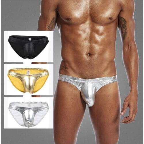 Men PVC Patent Leather Briefs Sexy Party Underpants Latex Glossy U Convex Pouch Jockstrap Buttocks Underwear Clubwear