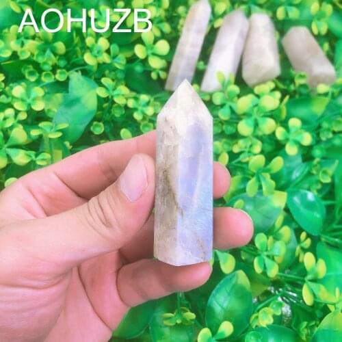 Natural Crystals Quartz Rinbow Moonstone Point Tower Blue Flash Energy Reiki Healing Stones Room Home Office Decoration Gemstone