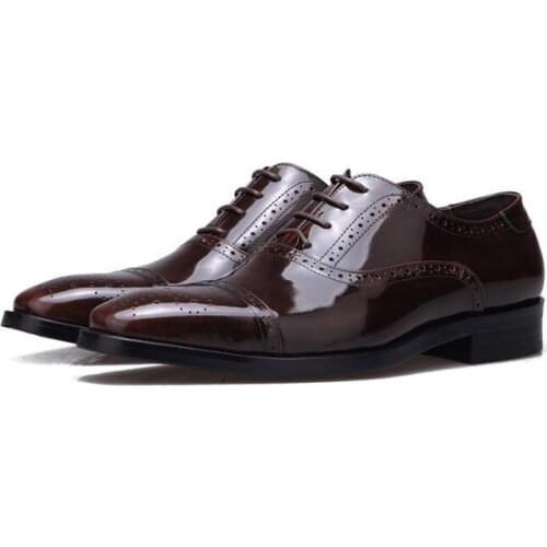 New pointed toe breathable genuine leather formal carved brogue shoes Business mens shoes lace up men shoes dress shoes