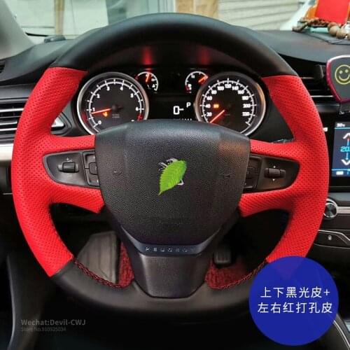 DIY Hand-Stitch steering Wheel Cover For Peugeot 408 508 307 3008 5008 308 Black Red Leather Grip Auto Parts Car Accessories