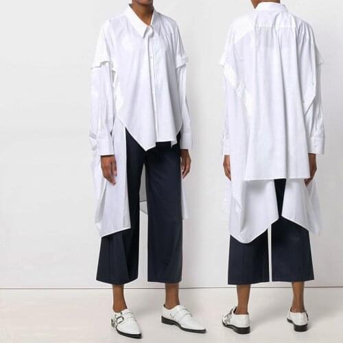 Autumn 2018 Women Loose Short Front and Long Back Irregular Street Chic Blouse Top Korean Style Long Shirt