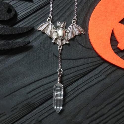 Gothic Bat Necklace Pendan Vampire Crystal Macabre Jewelry Pagan Amulet Witch Style Fashion Men Women Gift 2020 New Halloween