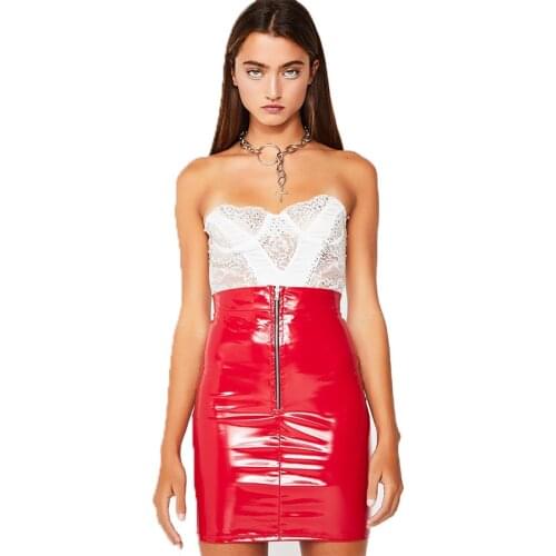 Plus Size Faux Leather Short Mini Skirt Women Sexy Custom Clothing Front Zip Casual PU Skirt Summer Nightclub Party