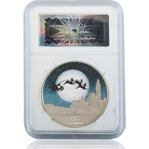 Merry Christmas Snowman Deer Silver Commemorative 1.57"*0.12" Coin Collectibles W/ Acrylic Case