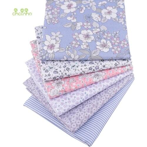 Chainho,Gray Floral Series,Printed Twill Cotton Fabric,Patchwork Cloth,DIY Sewing&Quilting Material For Baby&Children,Half Meter